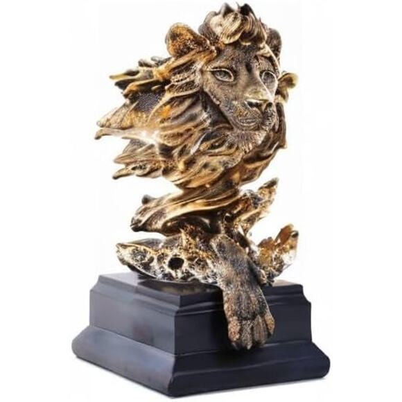 Sandstone Lion Statue Golden King of Beasts Home Study Living Room Decor Gift - Picture 10 of 10